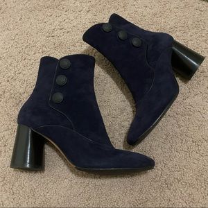 Donald Pliner Blue Suede Booties with Buttons